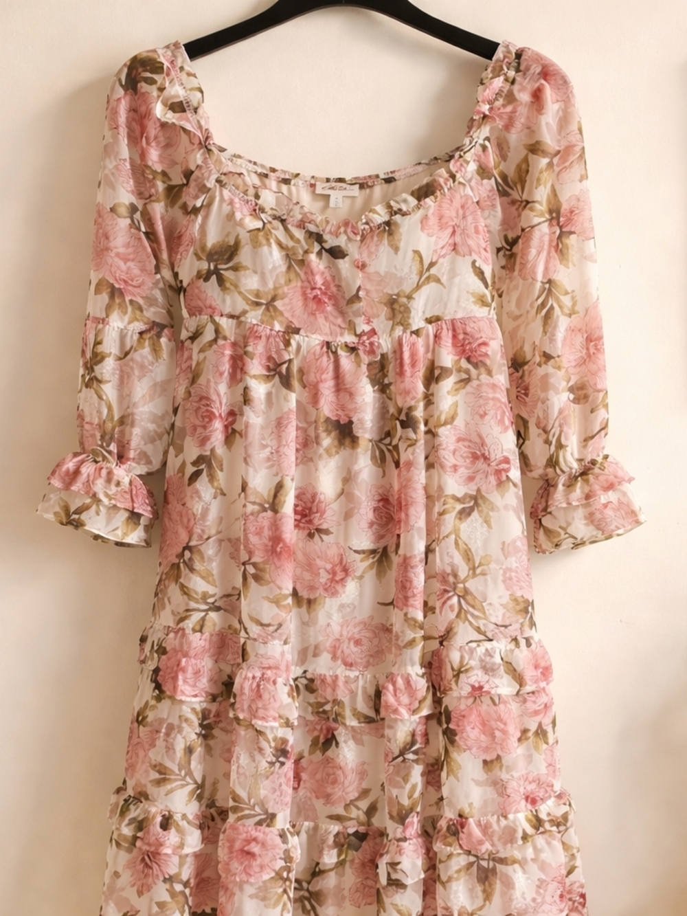 By The River Floral Maxi Dress Cottage Core  Prairie Tiered Boho Romantic  Small
